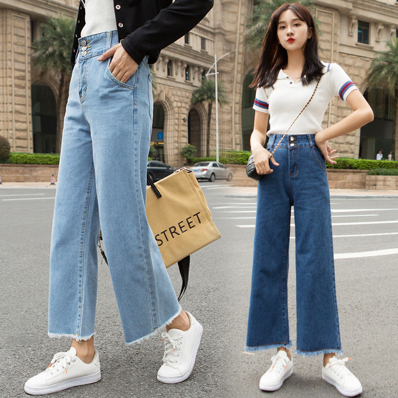 Women’s High-Waisted Straight-Leg Cropped Jeans – Washed Cotton-Blend Denim in Dark & Light Blue, S–2XL