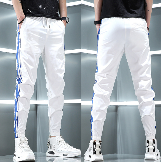 Men’s Black & White Slim Fit Cuffed Pants – Casual Trousers