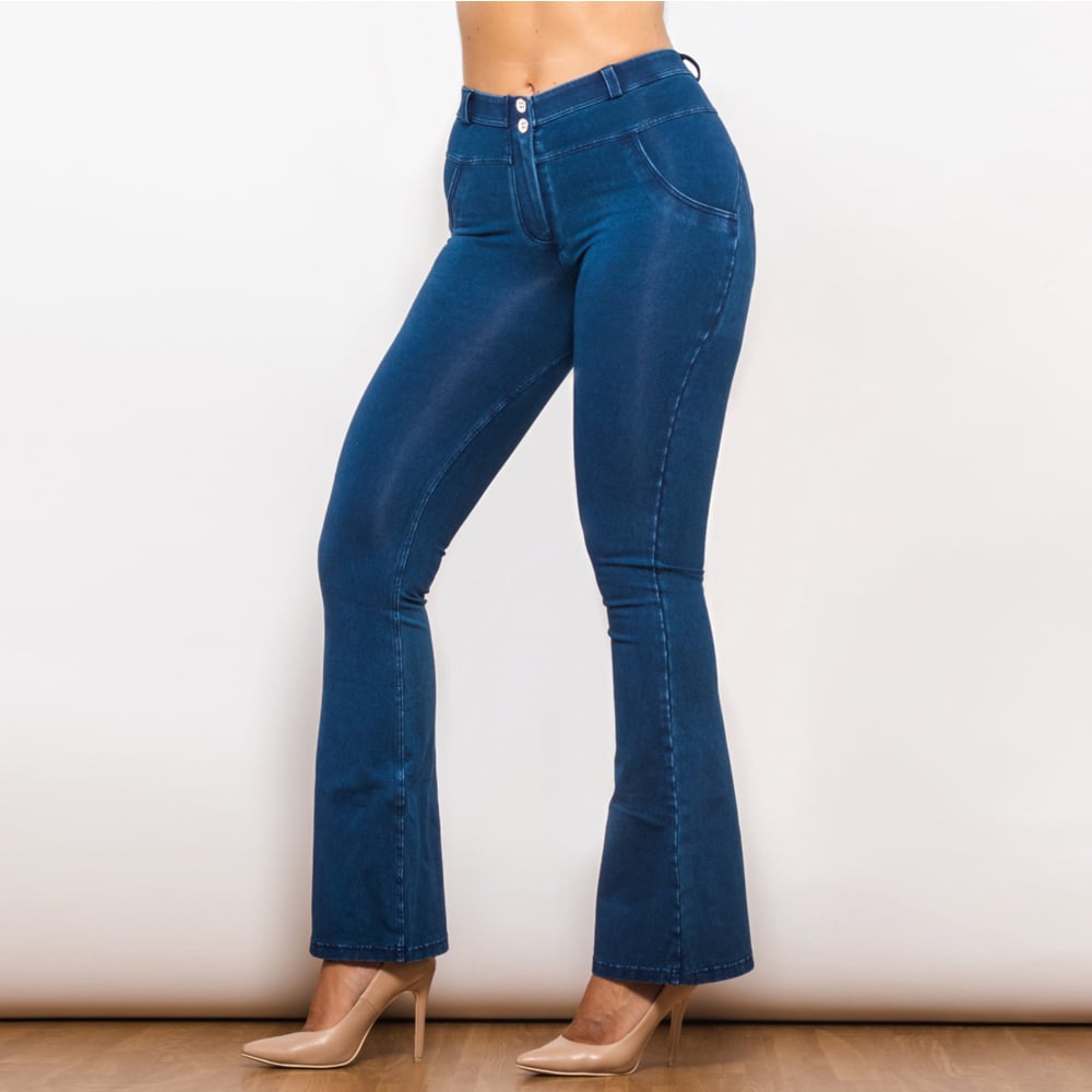 Women’s Gothic Bootcut Flare Jeans – Dark Blue Wide-Leg Denim, XXS–3XL