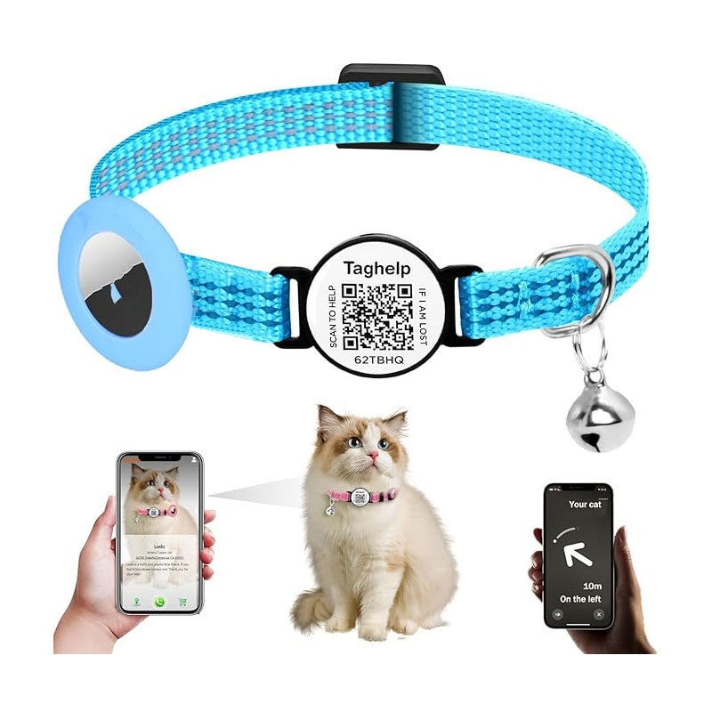 QR Code Anti-Lost Pet Collar with AirTag Holder – Reflective Silicone Tracker Collar