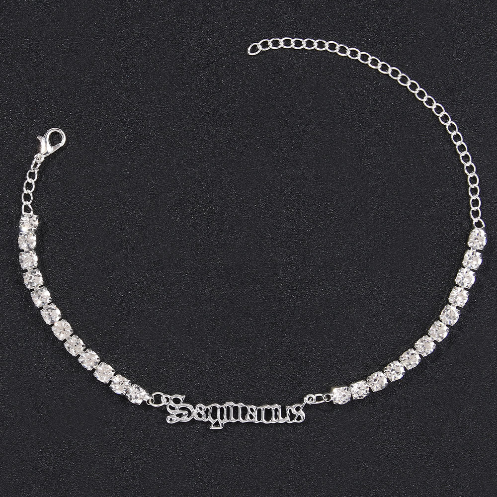 Stainless Steel Zodiac Anklet with Rhinestones