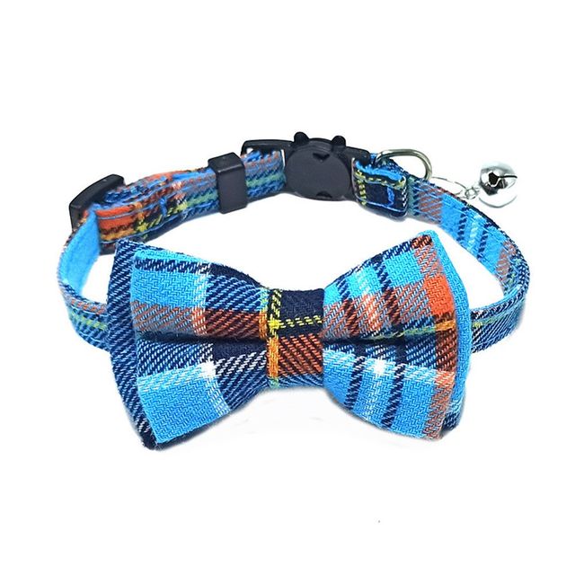 Cotton Cat Collar with Plaid Bow Tie & Removable Bell – Adjustable 28CM Pet Collar
