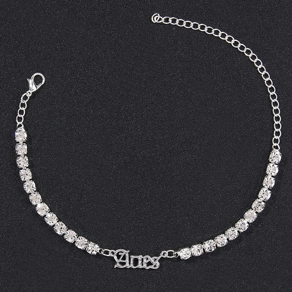 Stainless Steel Zodiac Anklet with Rhinestones