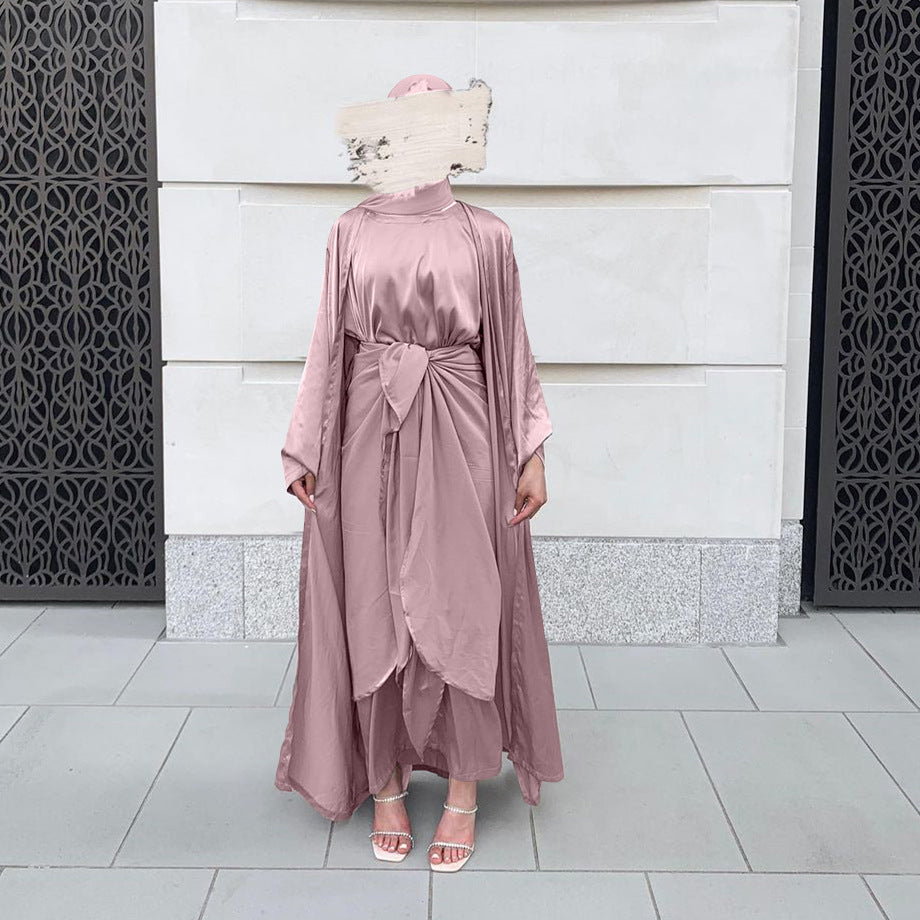 Three-Piece Satin Gown Dress for Women – Elegant Formal Evening Party Dress