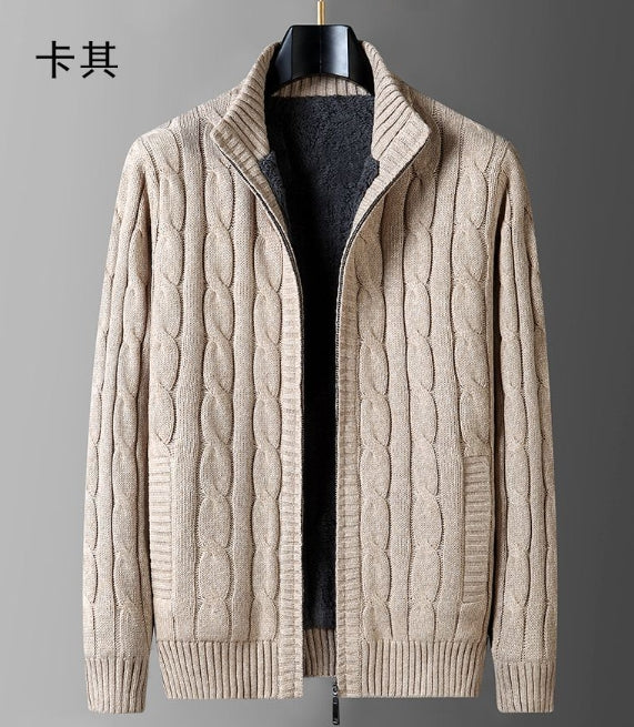 Men’s Thick Thermal Fleece-Lined Cardigan Sweater – Half-Turtleneck Winter Knit, 4 Colors, L–7XL