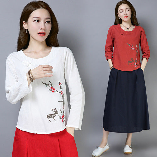 2019 Autumn Chinese Style Embroidered T-Shirt for Women