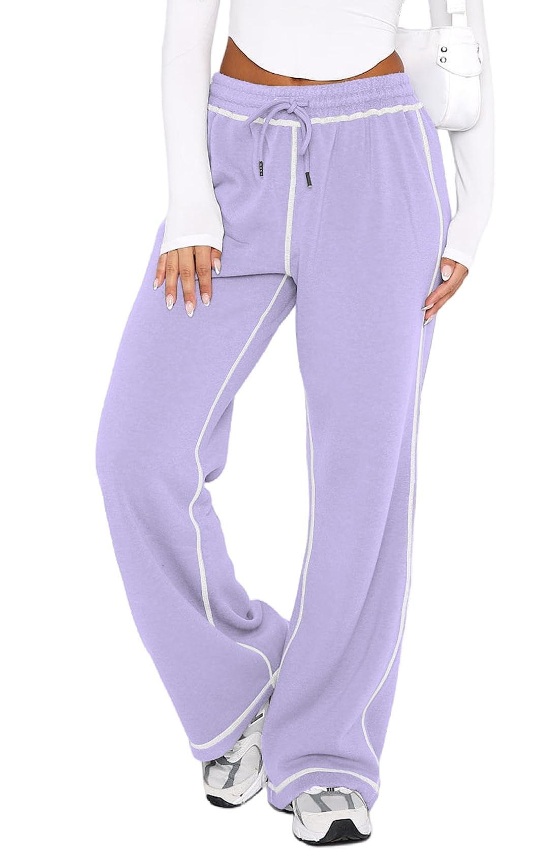 DISCIPBUSH Wide Leg Track Pants for Women – Soft Fleece Drawstring Joggers