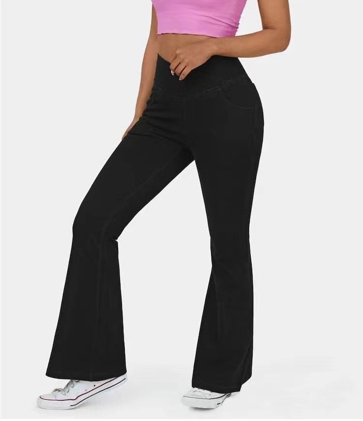 Women’s High-Imitation Denim Bell-Bottom Pants – Mid-Waist Stretch Flared Jeans, XS–4XL