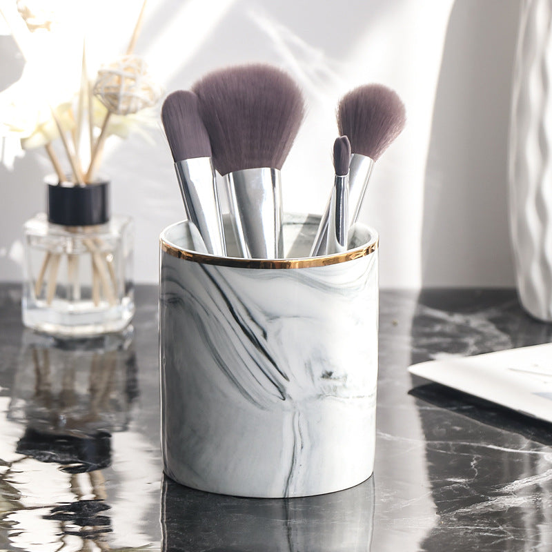 Marble Makeup Brush and Eyebrow Pencil Storage Holder