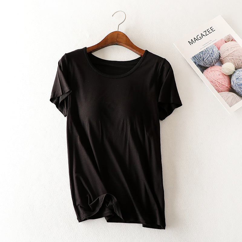 Modal Short Sleeve T-Shirt with Chest Pads for Women