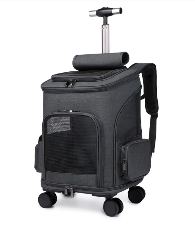 2-in-1 Folding Pet Trolley Backpack – Rolling Travel Carrier for Small Dogs & Cats