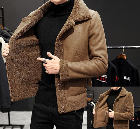 Men’s Wool Coat with Button Closure – Reversible Jacket