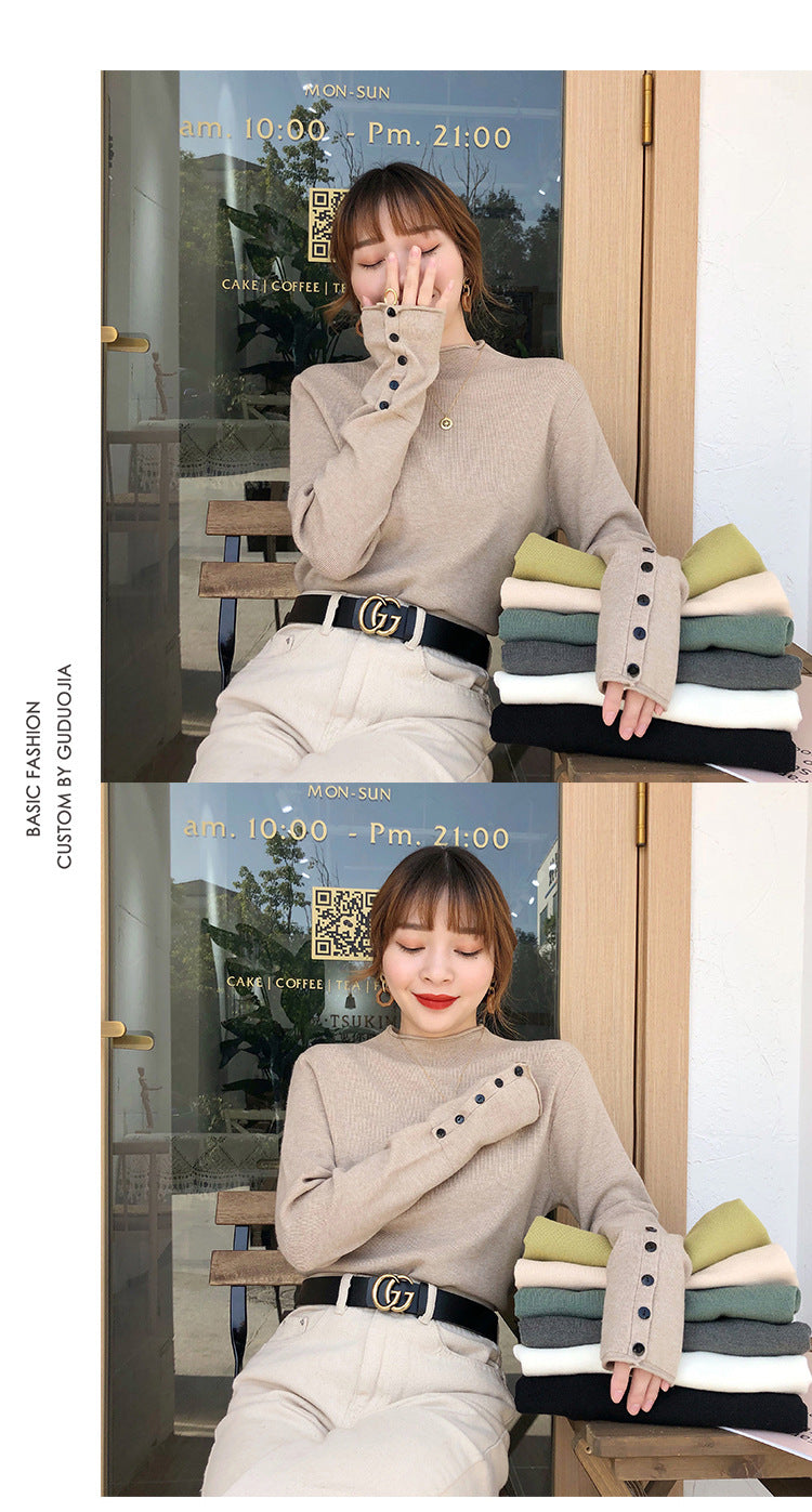 Women’s Fall Half-Turtleneck Knit Sweater – Loose Long Sleeve Casual Pullover