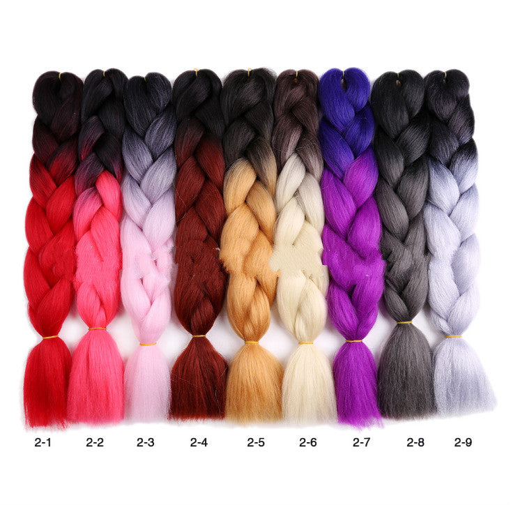 Jumbo Braided Wig for Women – Black Gradient High-Heat Synthetic Braids, 64 Colors