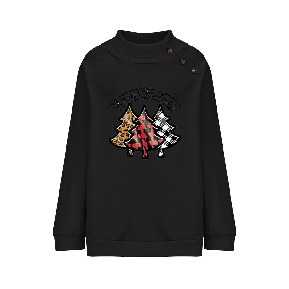Women’s Cartoon Printed Turtleneck Sweater – Thick Loose-Fit Button Pullover, 5 Colors, S–XXL