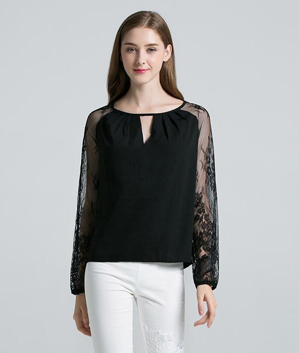 Lace Hollow Long Sleeve T-Shirt for Women (Loose Fit)