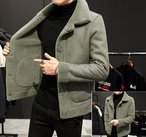 Men’s Wool Coat with Button Closure – Reversible Jacket