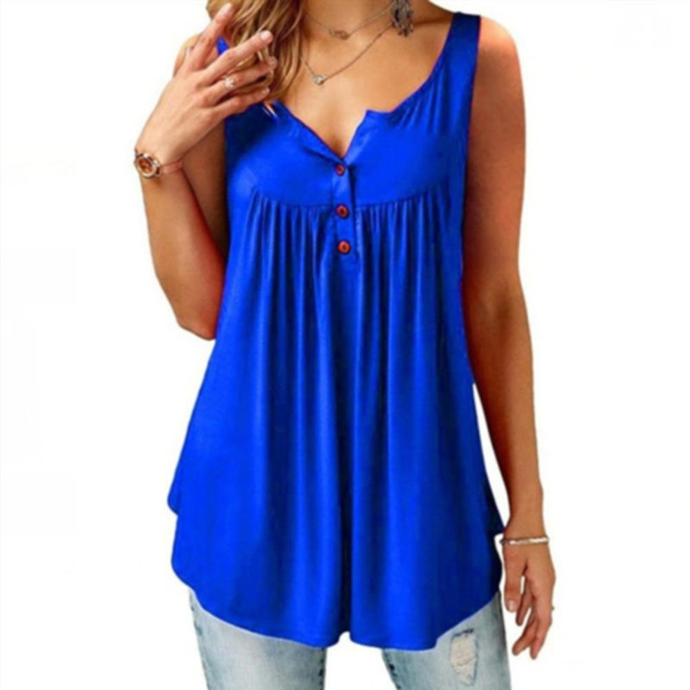 Women’s U-Neck Pleated Tank Top – Sleeveless Casual Summer Blouse