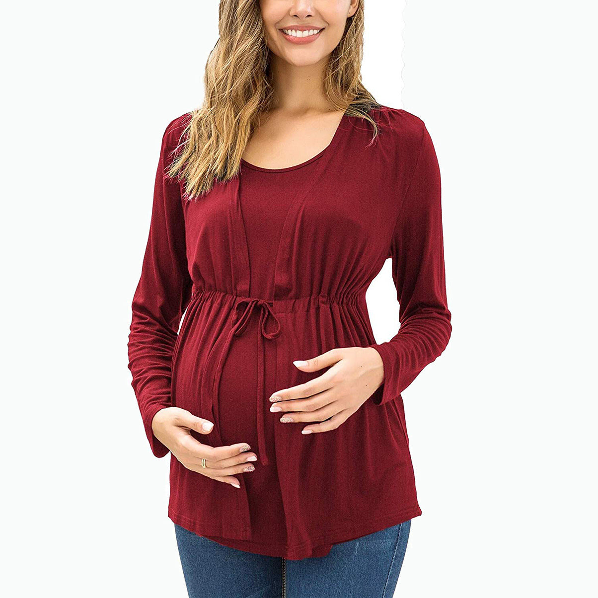 Women’s Layered Nursing Top – Long Sleeve Breastfeeding Maternity Blouse