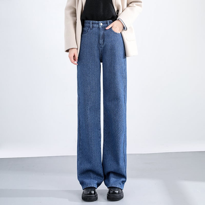Women’s Plush Thick Wide-Leg Jeans – Cotton-Rich Warm Velvet-Lined Denim, S–XL