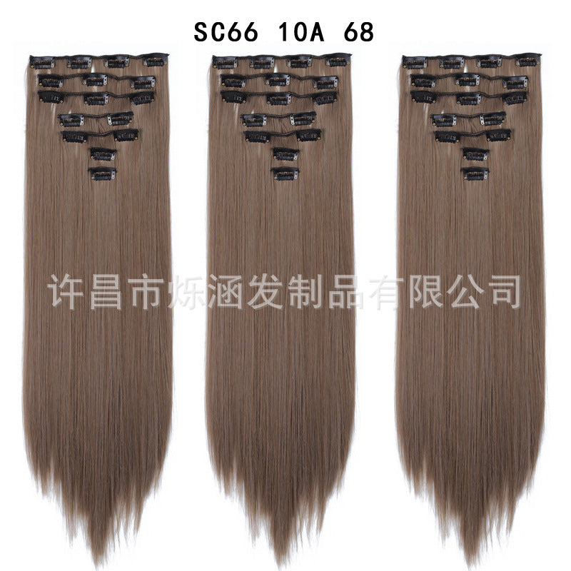 7-Piece Traceless Long Straight Hair Extensions – High-Temperature Silk, 57 Colors