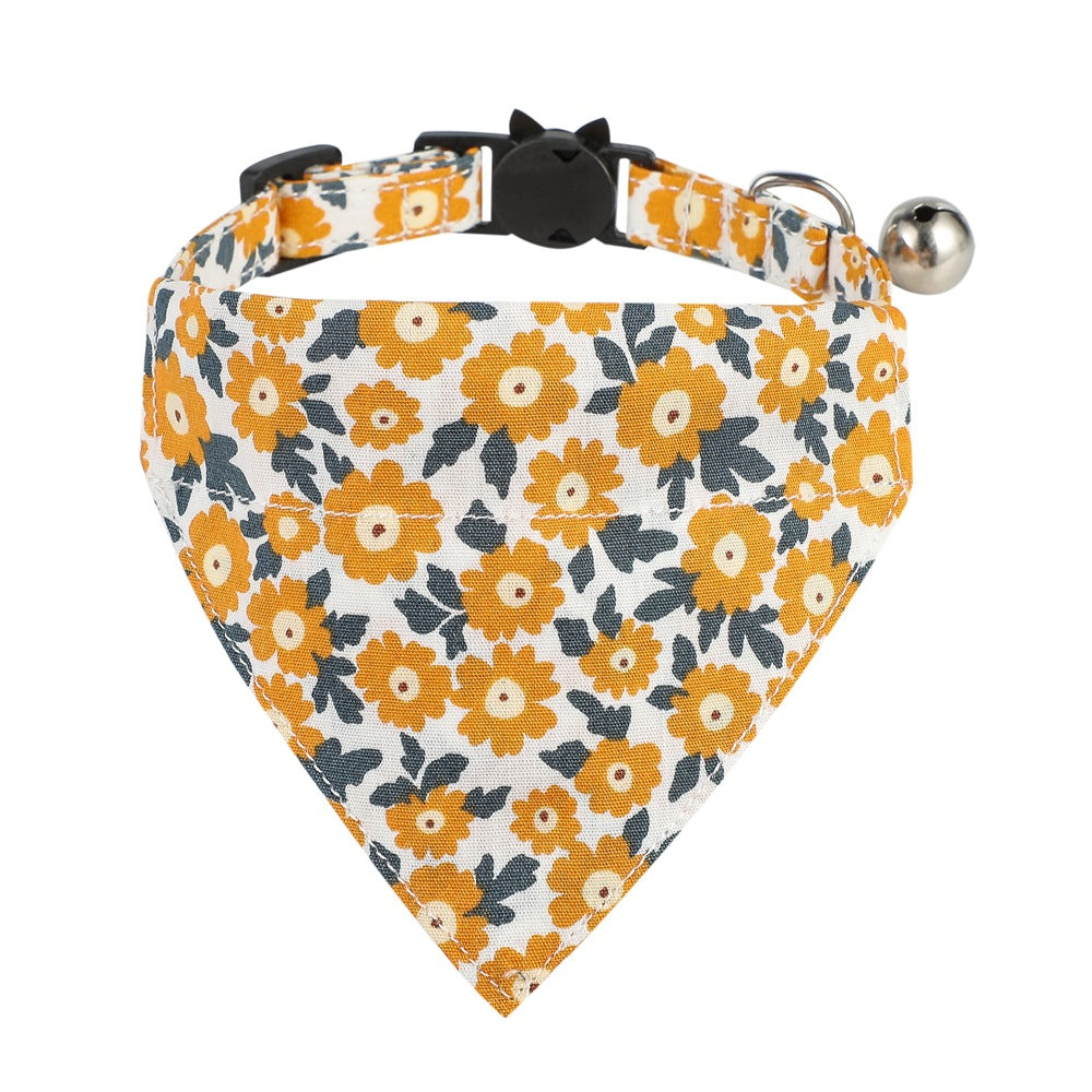 Cotton Floral Cat Collar with Bow – Adjustable 28CM Fashion Collar & Scarf for Cats