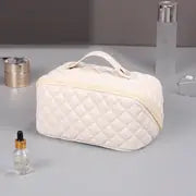 Large Capacity Checkered Travel Cosmetic Bag – Makeup & Toiletry Organizer