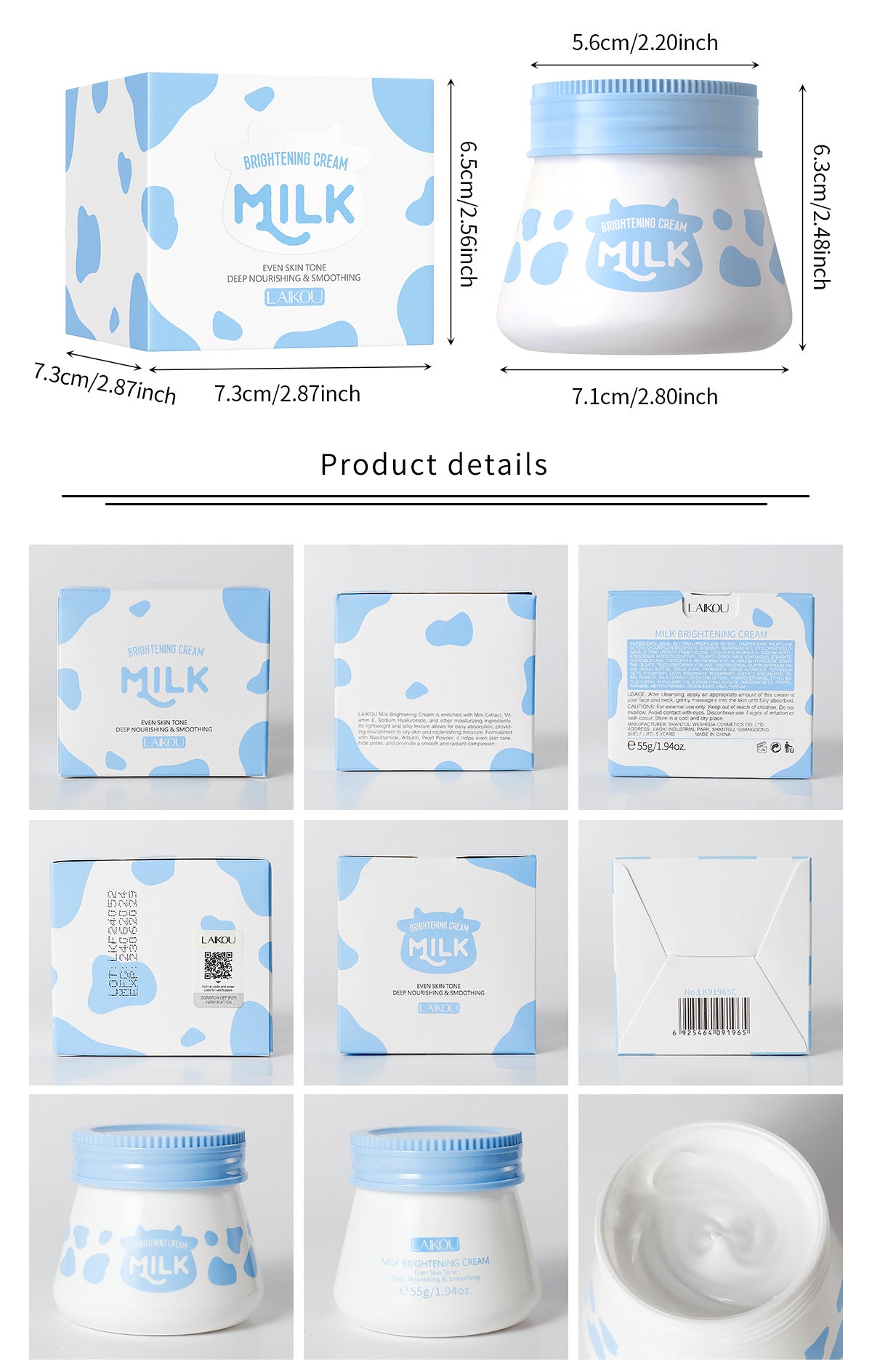 LAIKOU Milk Skin-Tendering No-Makeup Cream – Moisturizing & Hydrating Face Cream