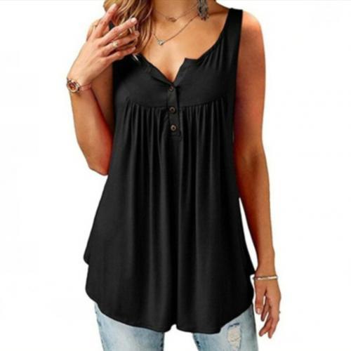 Women’s U-Neck Pleated Tank Top – Sleeveless Casual Summer Blouse