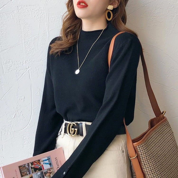 Women’s Fall Half-Turtleneck Knit Sweater – Loose Long Sleeve Casual Pullover