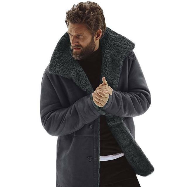 Men’s Winter Thick Fleece-Lined Leather Trench Jacket – USA