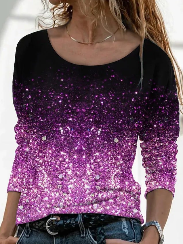 3D Printed Casual Long Sleeve Pullover T-Shirt for Women