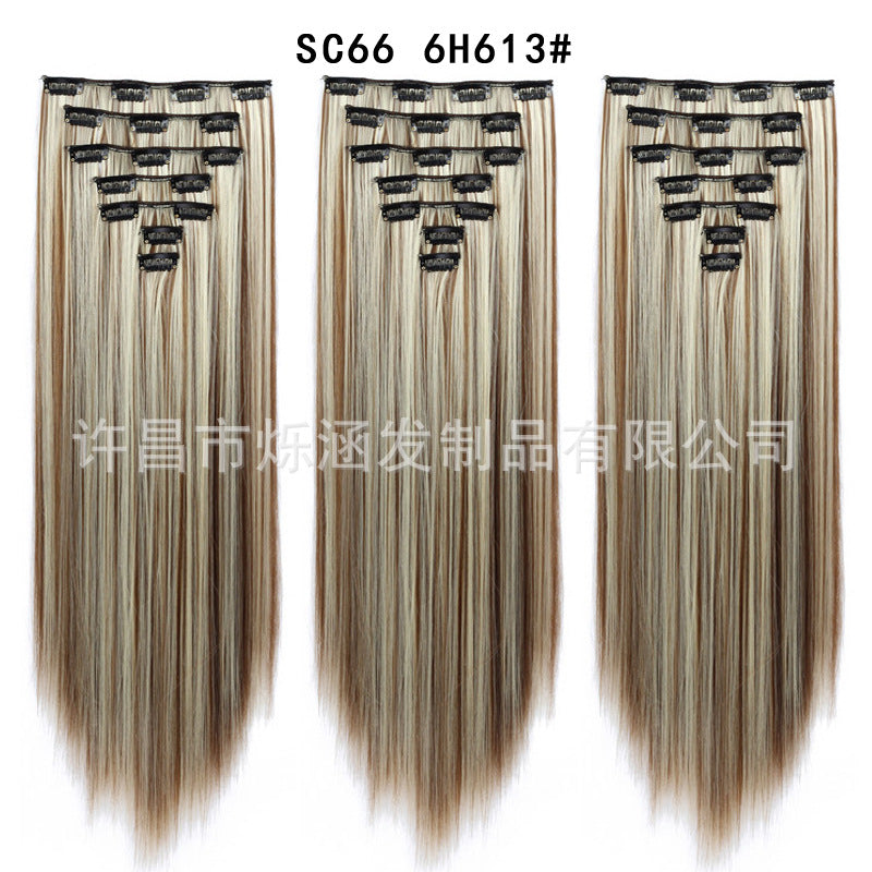 7-Piece Traceless Long Straight Hair Extensions – High-Temperature Silk, 57 Colors