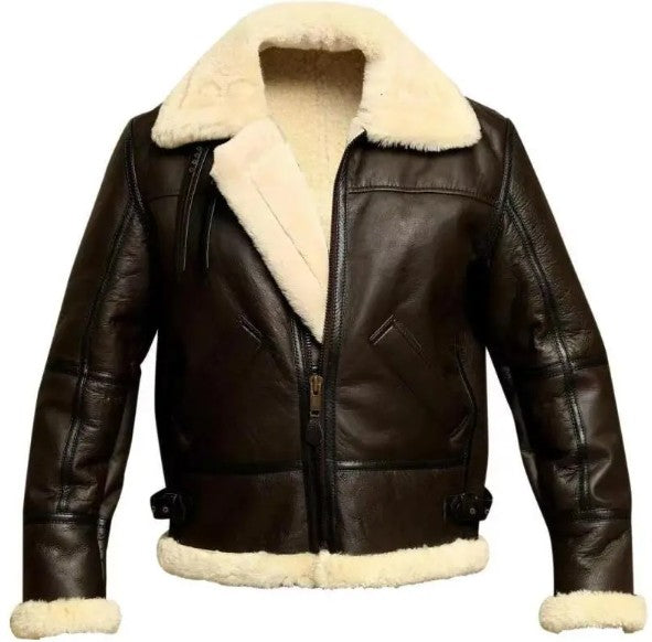 Men’s Winter PU Leather Fur Collar Coat – Thickened Lamb Wool Lined Windproof Jacket, Brown & Apricot, XS–5XL