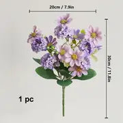 Everlasting Hydrangea Daisy Bouquet – Lifelike Faux Flower Bunch for Elegant Home Decor