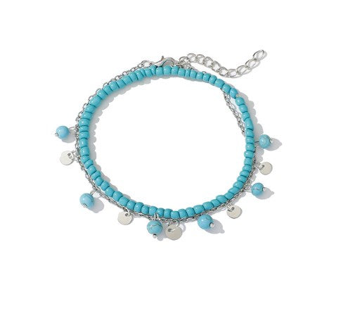 Round Bead Anklet with Turquoise - Bohemian Style