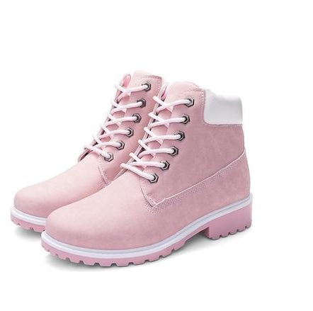 Women’s Pink Martin Boots – Flat Leather-Style Ankle Boots