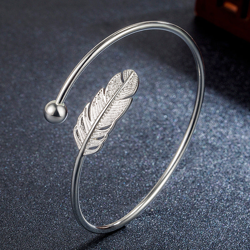 925 Plated Vintage Feather Bracelet for Women