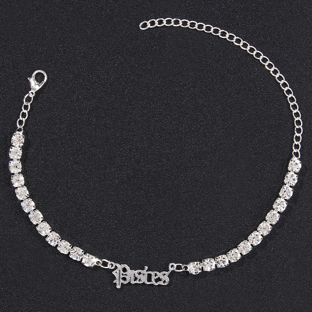 Stainless Steel Zodiac Anklet with Rhinestones