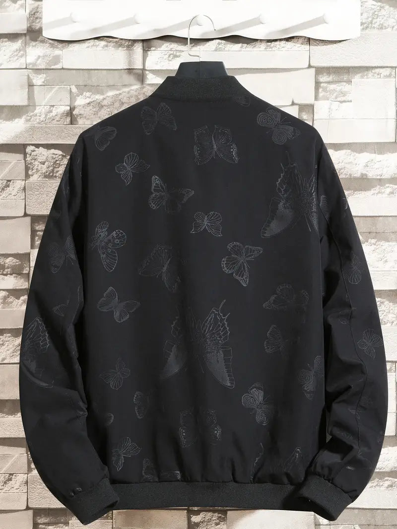Men’s Oversized Butterfly Pattern Jacket – Plus Size Waterproof Casual Outerwear