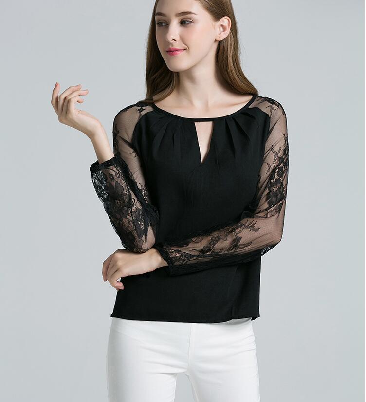 Lace Hollow Long Sleeve T-Shirt for Women (Loose Fit)