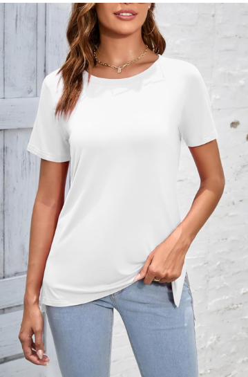 Solid Color Long T-shirt with Side Slits for Women