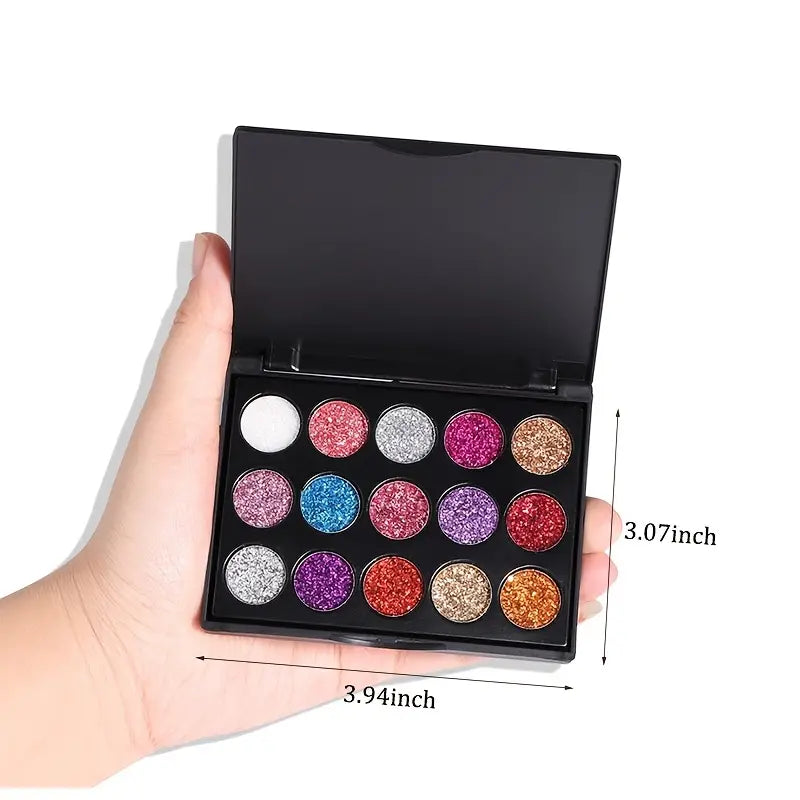 15-Color Shimmer Glitter Eyeshadow Palette – Vibrant Sparkle Makeup