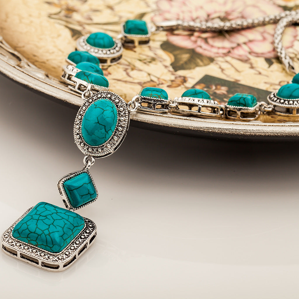 Turquoise Vintage Geometric Alloy Necklace