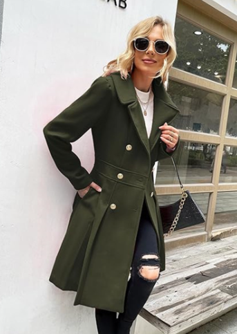 Women’s Long Double-Breasted Trench Coat – Suit Collar Polyester Blend Coat, M–3XL