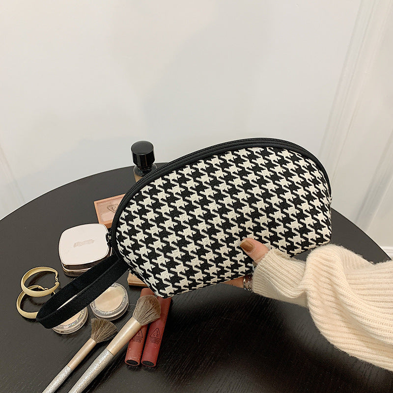 Houndstooth Cosmetic Bag - Classic Zipper Mini Makeup Bag