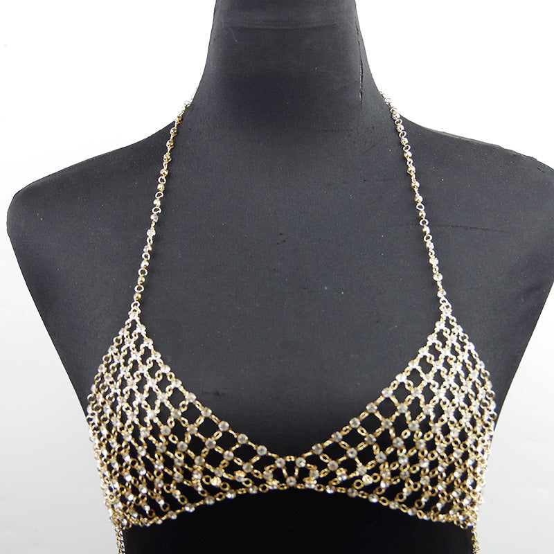 Women’s Artificial Diamond Body Chain – Adjustable Geometric Bead Chain Jewelry, Gold & Silver