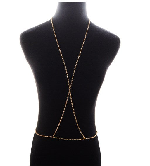 Women’s Rhinestone Body Chain Necklace – Adjustable Geometric Chest Jewelry, Gold & Silver