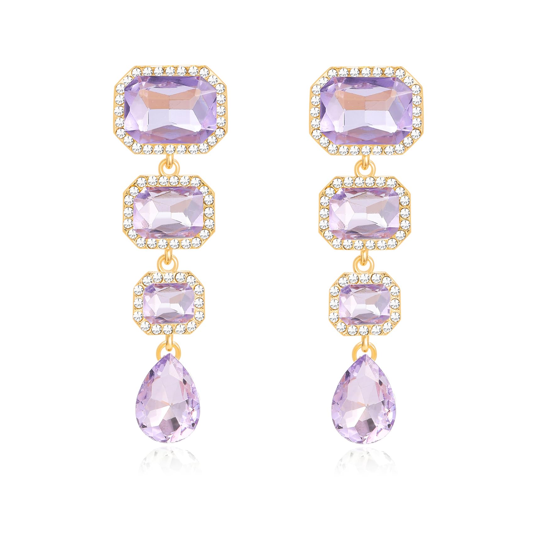 Met-edianger Purple Rhinestone Chandelier Earrings – Teardrop Statement