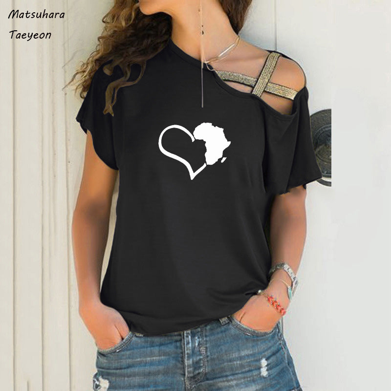 Funny Heart Map Graphic T-Shirt for Women (Big Size)